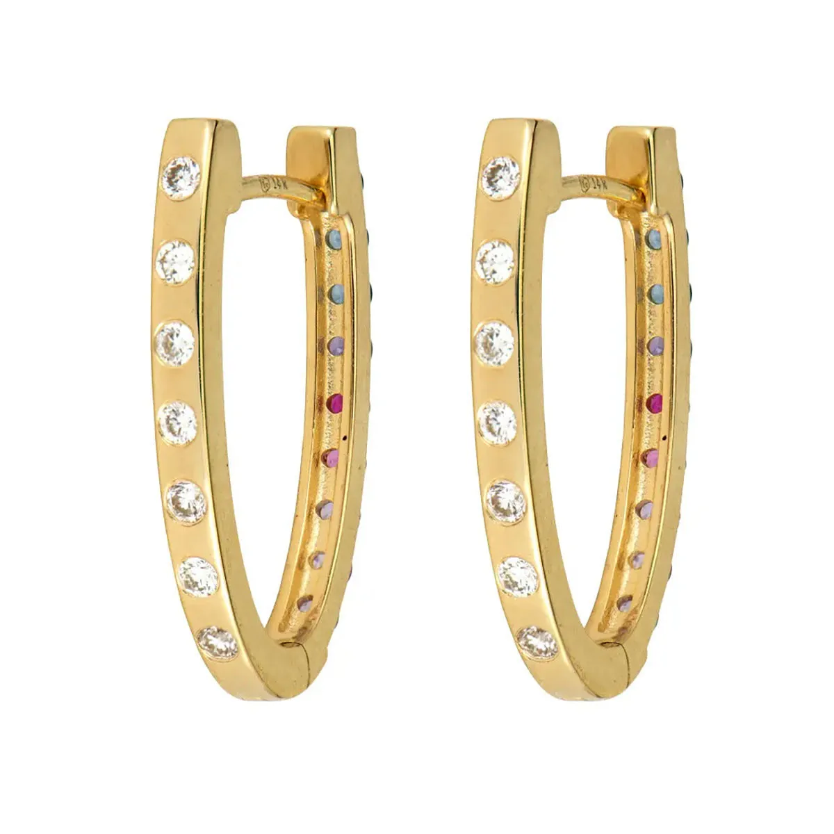 Medium Double Sided Oval Sapphire and Diamond Hoop Earrings
