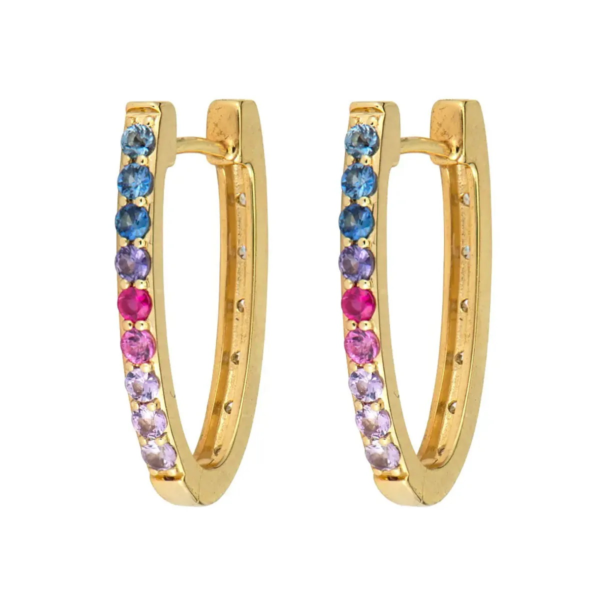 Medium Double Sided Oval Sapphire and Diamond Hoop Earrings