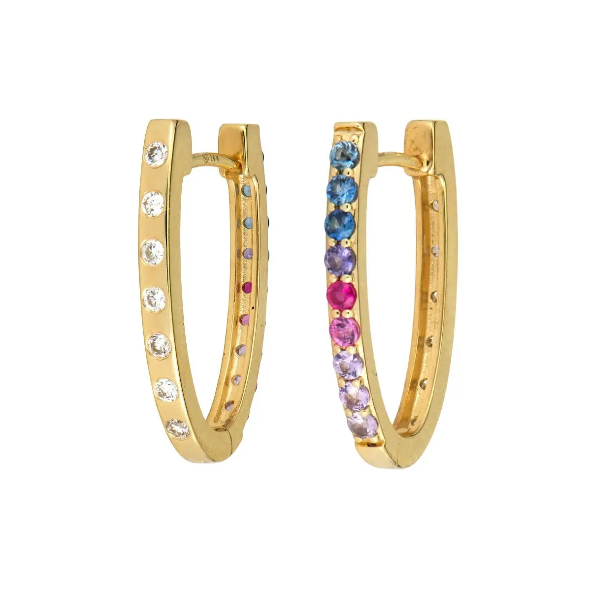 Medium Double Sided Oval Sapphire and Diamond Hoop Earrings