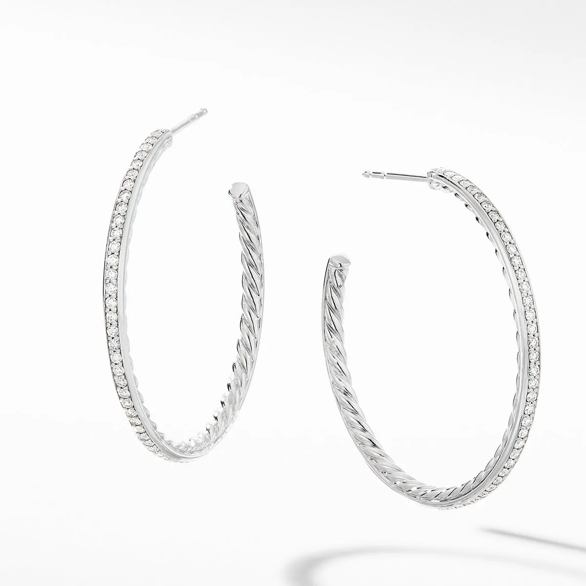 Medium Hoop Earrings with Pave Diamonds
