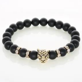 Men Bracelets Gold Plated Leopard Charm Bracelet Matte Onyx Natural Stones For Women Man Fashion Jewelry