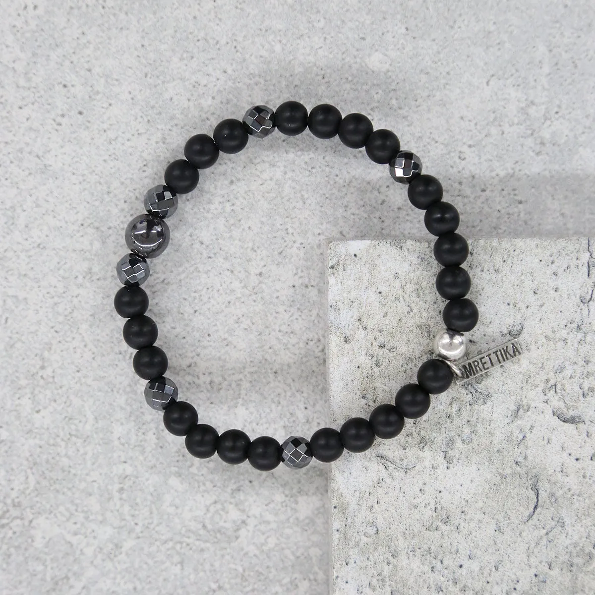 Mens Iron Ire Bracelet in Onyx and Antique Silver