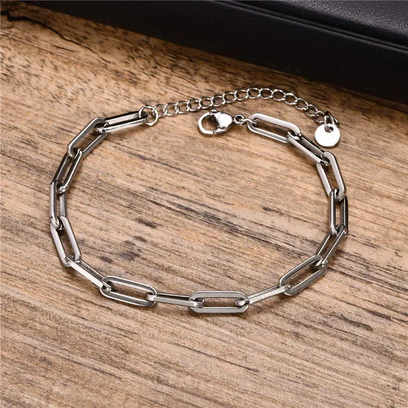 Modyle Punk Retro Silver Color Stainless Steel Link Chain Bracelets for Men New Fashion Male Jewelry Christmas Gifts