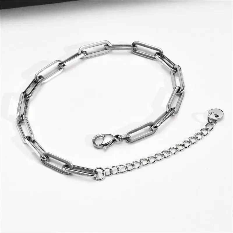 Modyle Punk Retro Silver Color Stainless Steel Link Chain Bracelets for Men New Fashion Male Jewelry Christmas Gifts