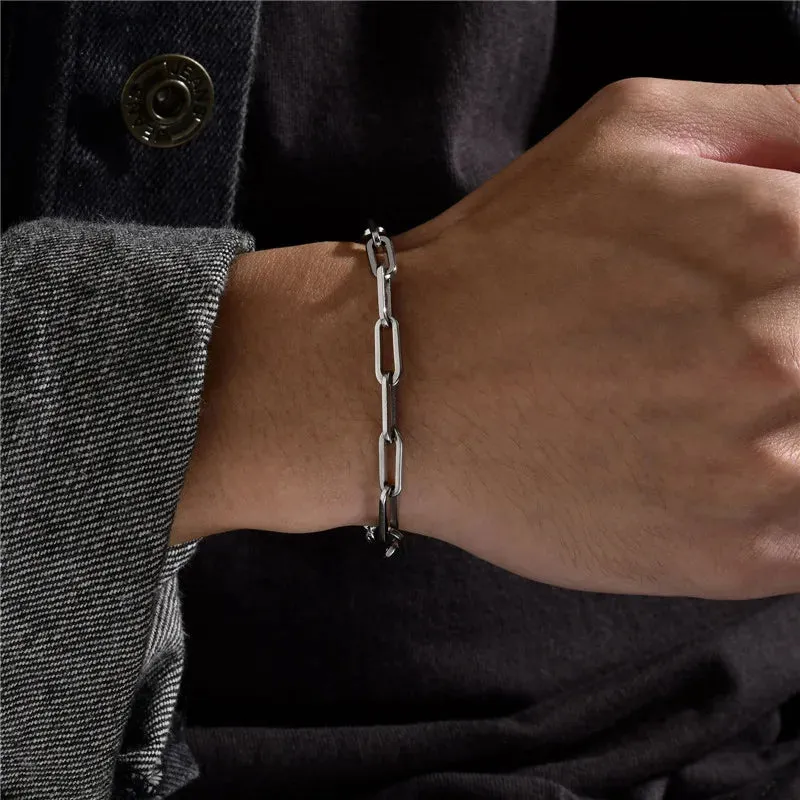 Modyle Punk Retro Silver Color Stainless Steel Link Chain Bracelets for Men New Fashion Male Jewelry Christmas Gifts