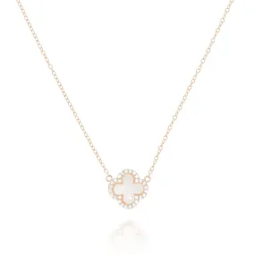 Mother of Pearl Chain and CZ Clover Pendant Necklace in Rose Gold by Penny Levi