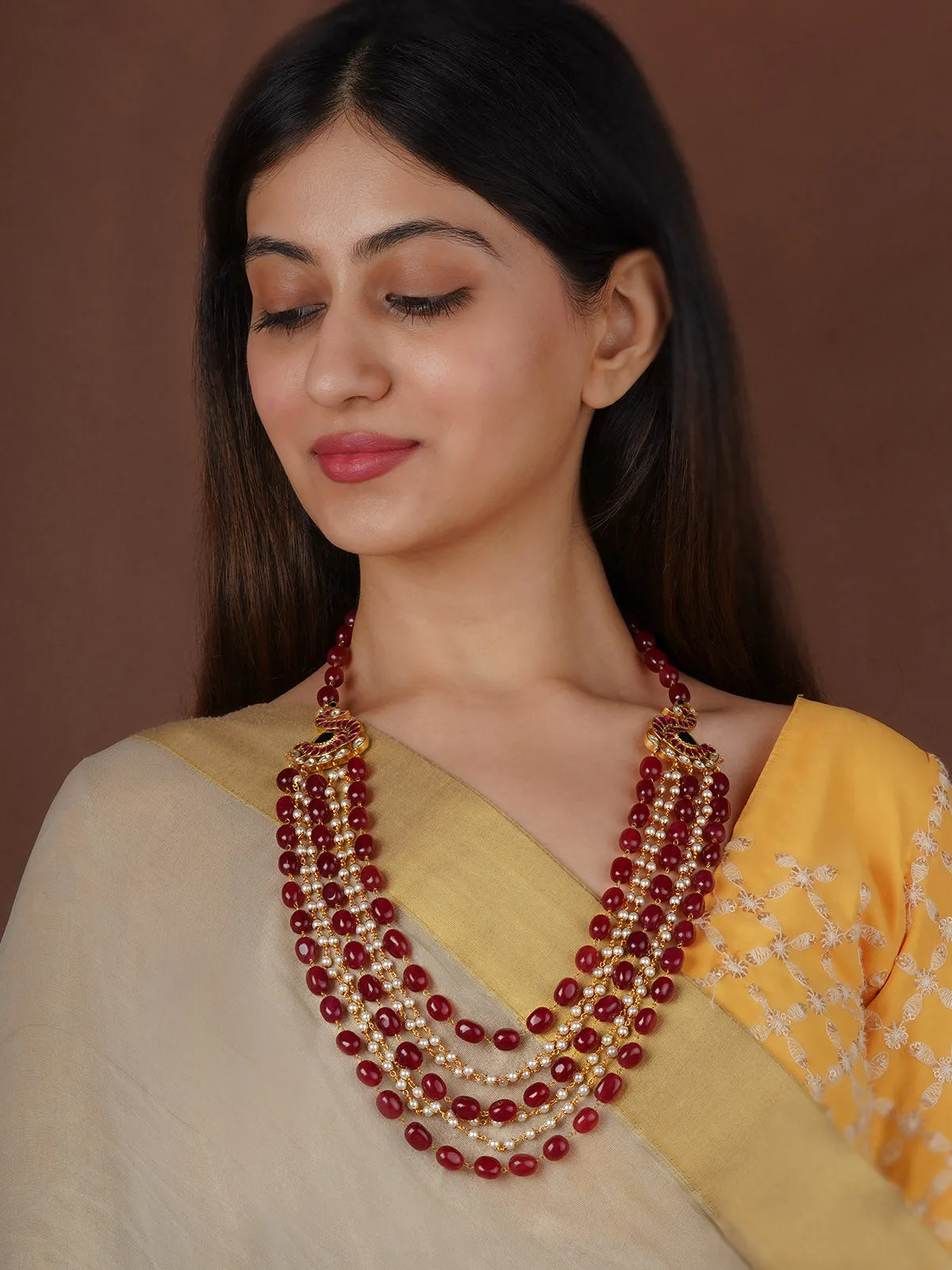 Multicolor Gold Plated Jadau Kundan Necklace - MN480M