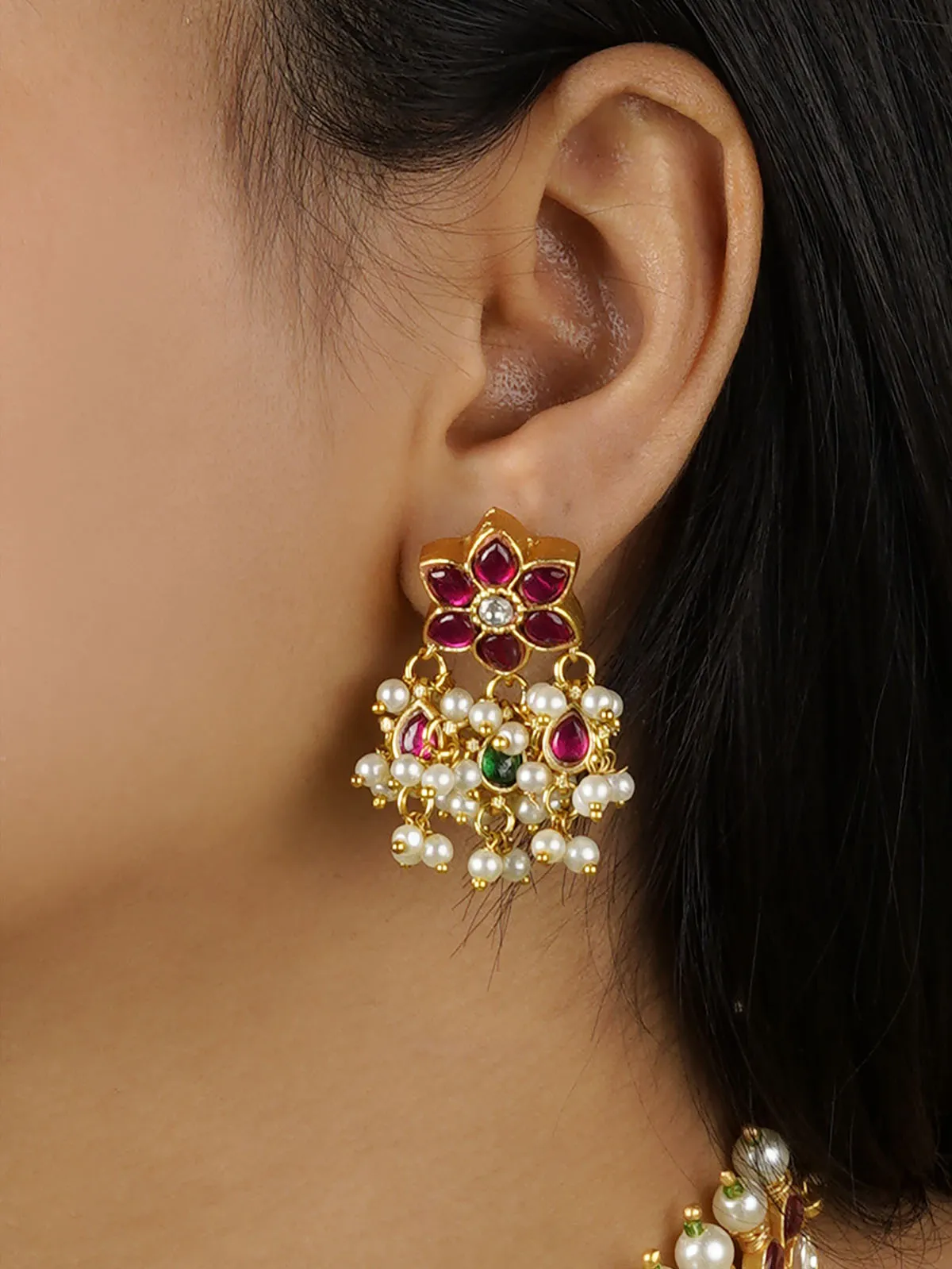 Multicolor Gold Plated Jadau Kundan Necklace Set - MS2046M