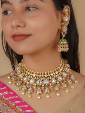 Multicolor Gold Plated Jadau Kundan Necklace Set - MS2094