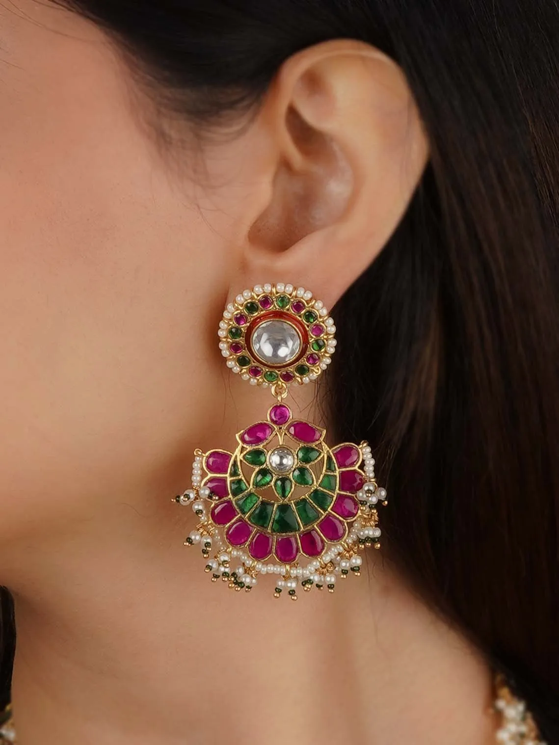 Multicolor Gold Plated Jadau Kundan Necklace Set - MS2106M