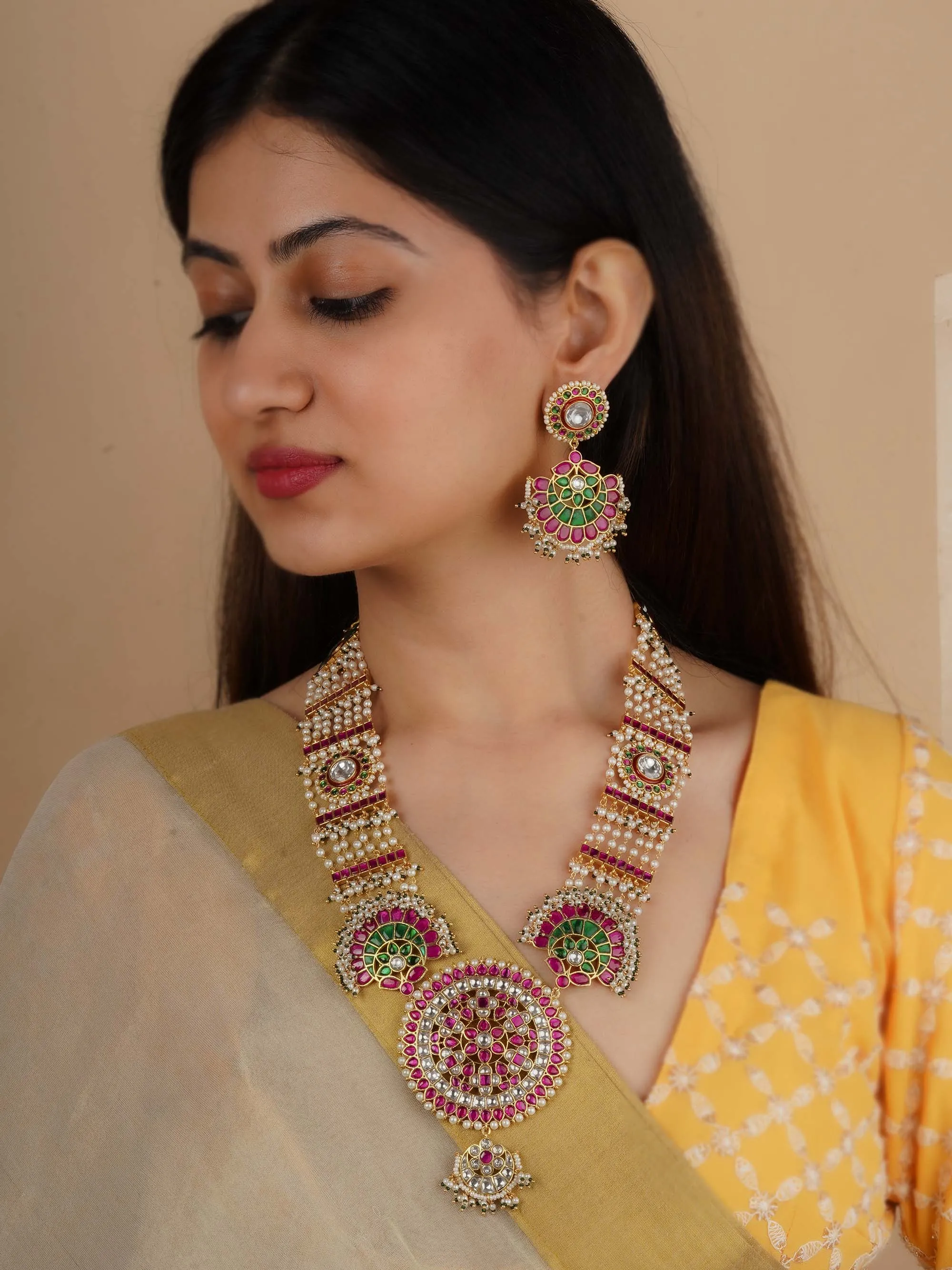 Multicolor Gold Plated Jadau Kundan Necklace Set - MS2106M