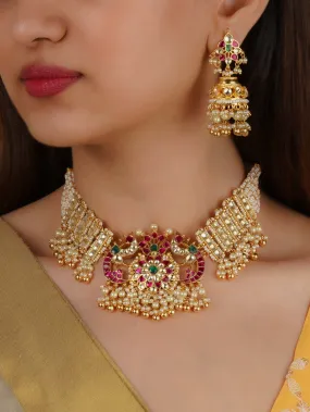 Multicolor Gold Plated Jadau Kundan Necklace Set - MS2248M