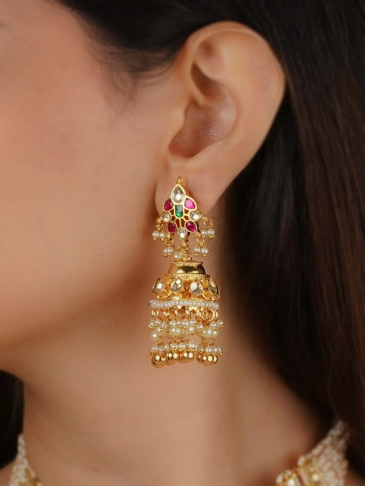 Multicolor Gold Plated Jadau Kundan Necklace Set - MS2248M