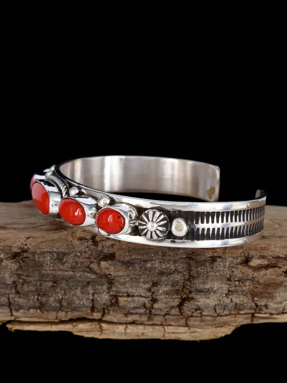 Native American Jewelry Natural Mediterranean Coral Cuff Bracelet