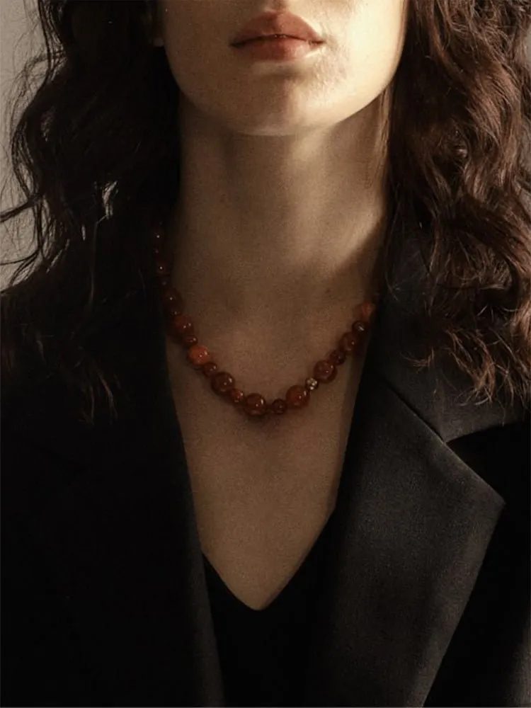 Natural Red  Agate Beaded Necklace