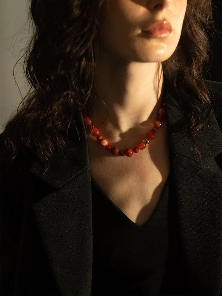 Natural Red  Agate Beaded Necklace