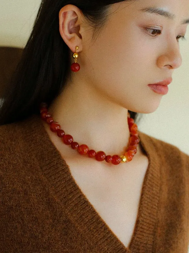 Natural Red  Agate Beaded Necklace