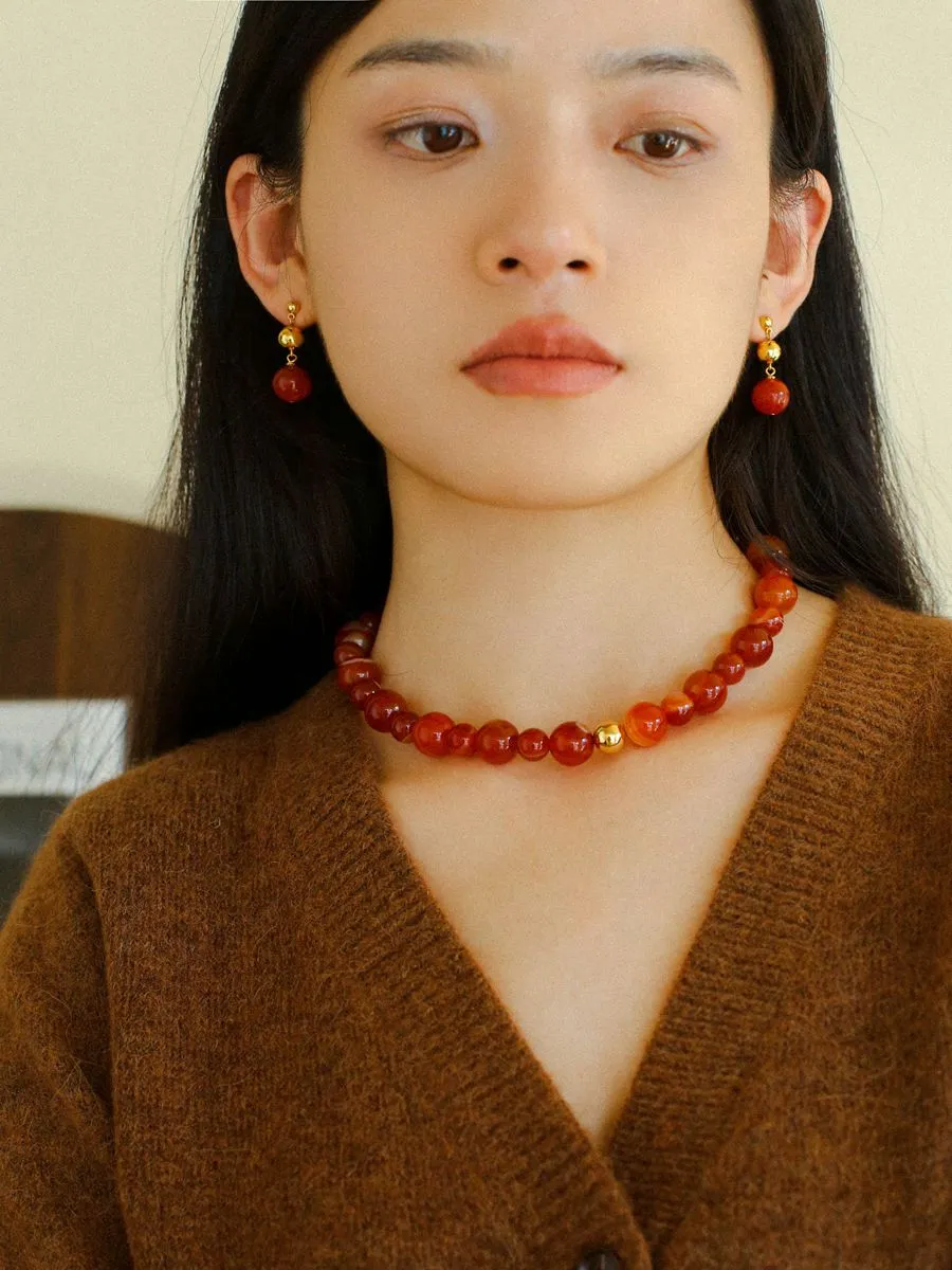 Natural Red  Agate Beaded Necklace
