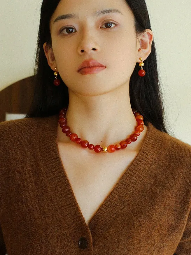 Natural Red  Agate Beaded Necklace