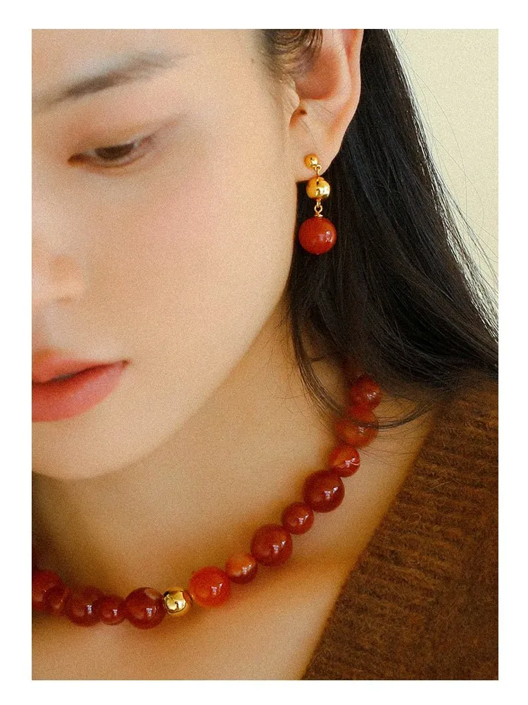 Natural Red  Agate Beaded Necklace