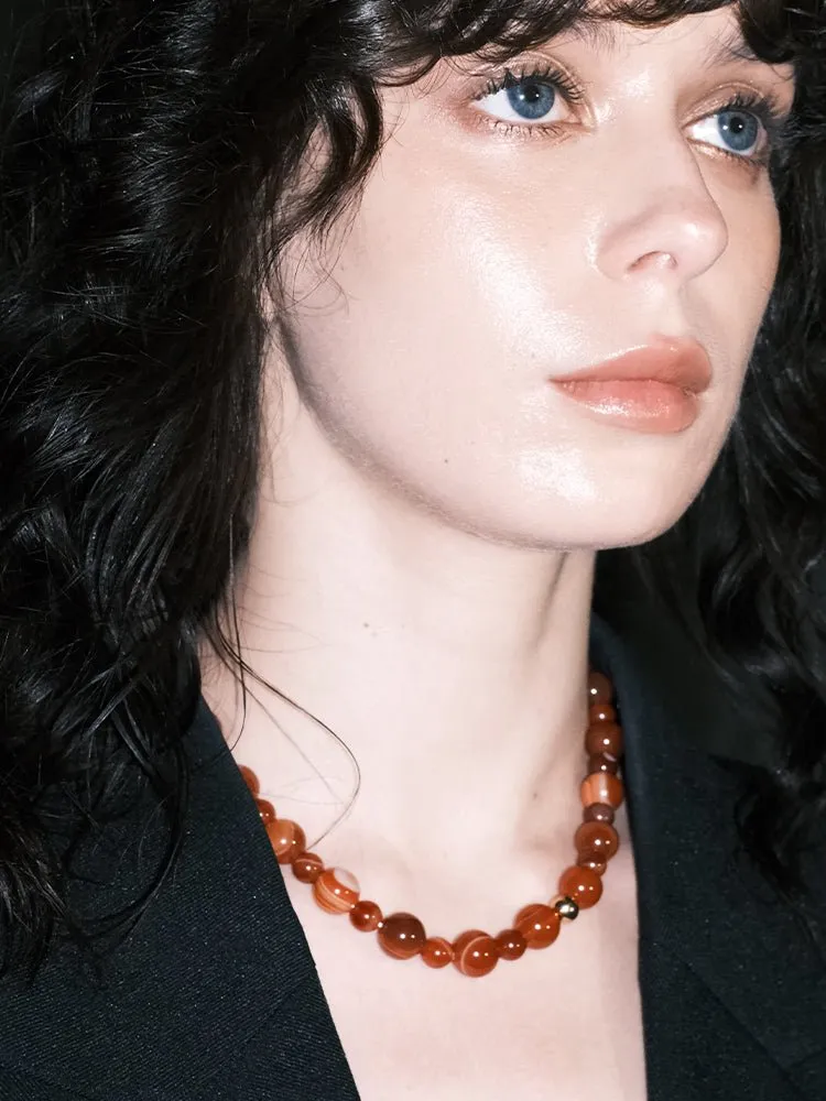 Natural Red  Agate Beaded Necklace