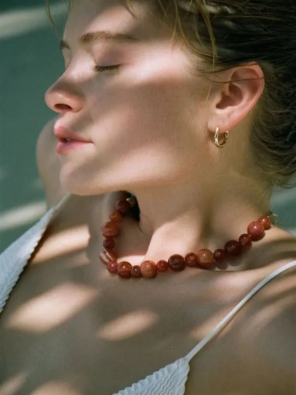 Natural Red  Agate Beaded Necklace