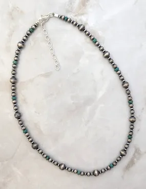 Navajo Pearls & Green Turquoise Mixed Bead Necklace Sterling Silver