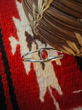 Navajo Sterling Silver & Coral Baby Cuff Bracelet