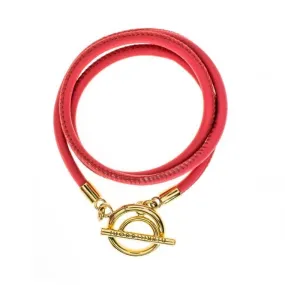 Nikki Lissoni Coral Red Leather Gold Plated Wrap Bracelet