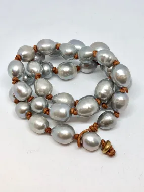 Oval Freshwater Pearls on Leather