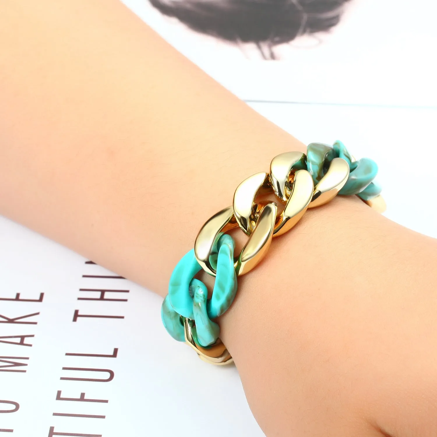 Paneled Multicolor Acrylic Chain Bracelet