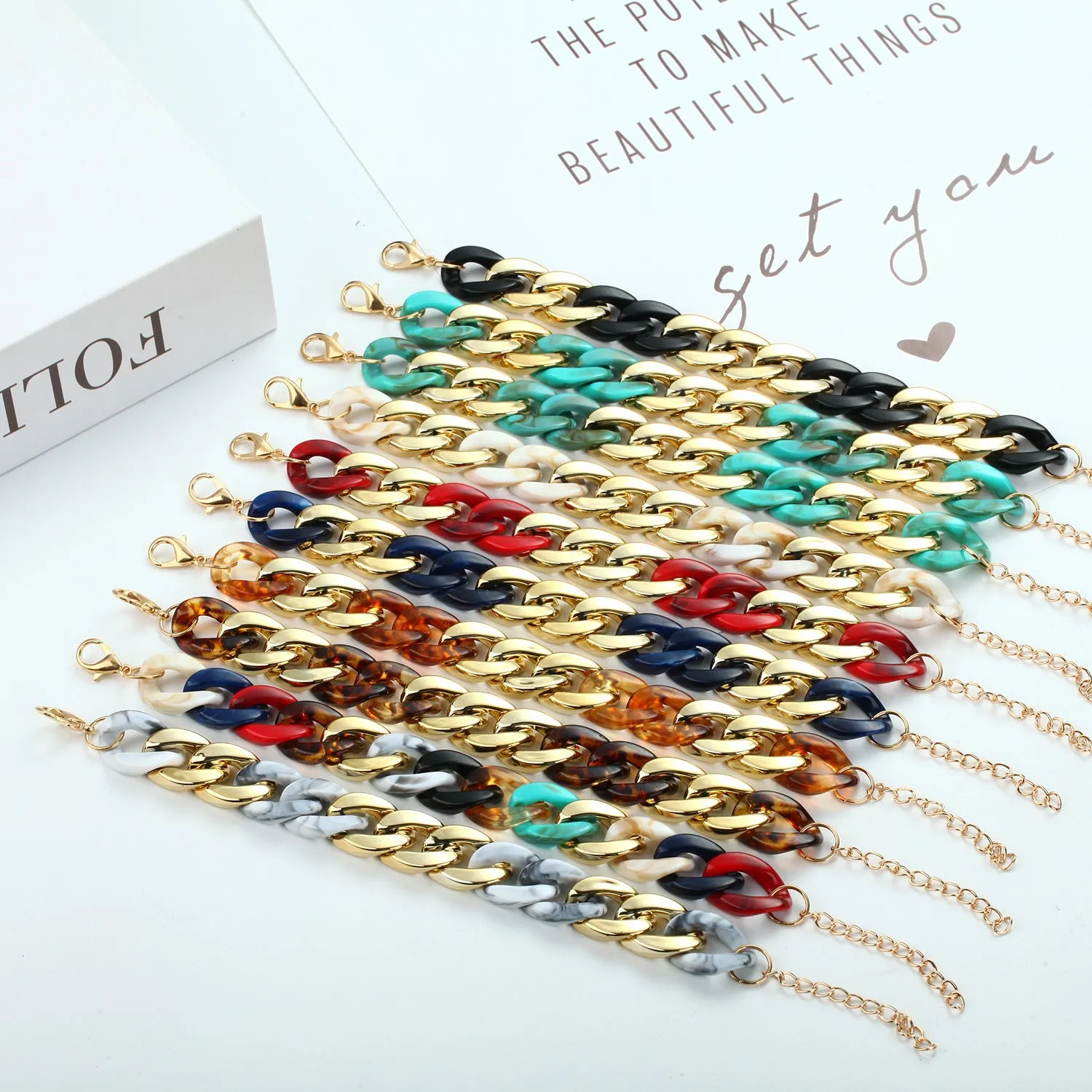 Paneled Multicolor Acrylic Chain Bracelet