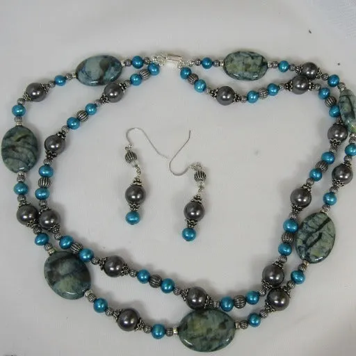 Pearls and Gemstone Bead Necklace & Earrings