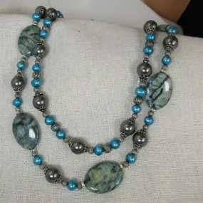 Pearls and Gemstone Bead Necklace & Earrings
