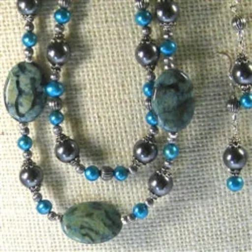 Pearls and Gemstone Bead Necklace & Earrings