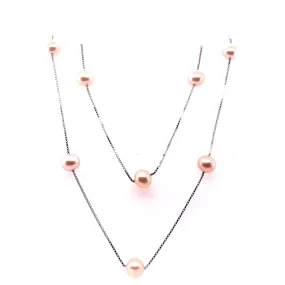 Pink Pearl Tin Cup Long Necklace