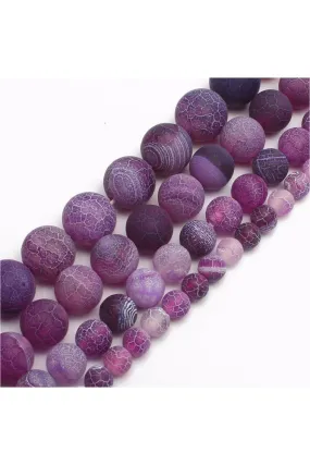 Purple Frosted Agates Onyx Round Loose Beads For Jewelry Making