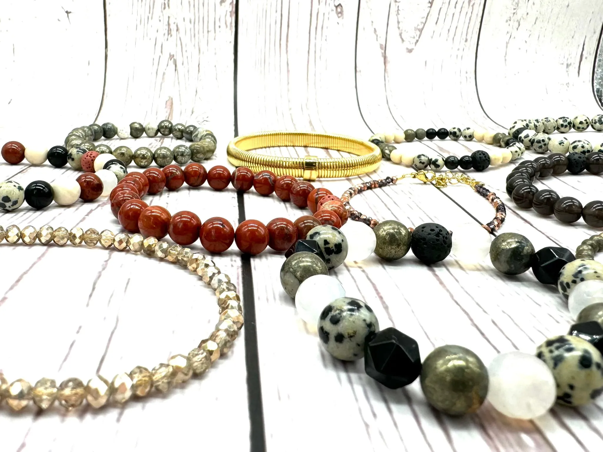 Pyrite and Onyx Large Beaded Crystal Bracelet