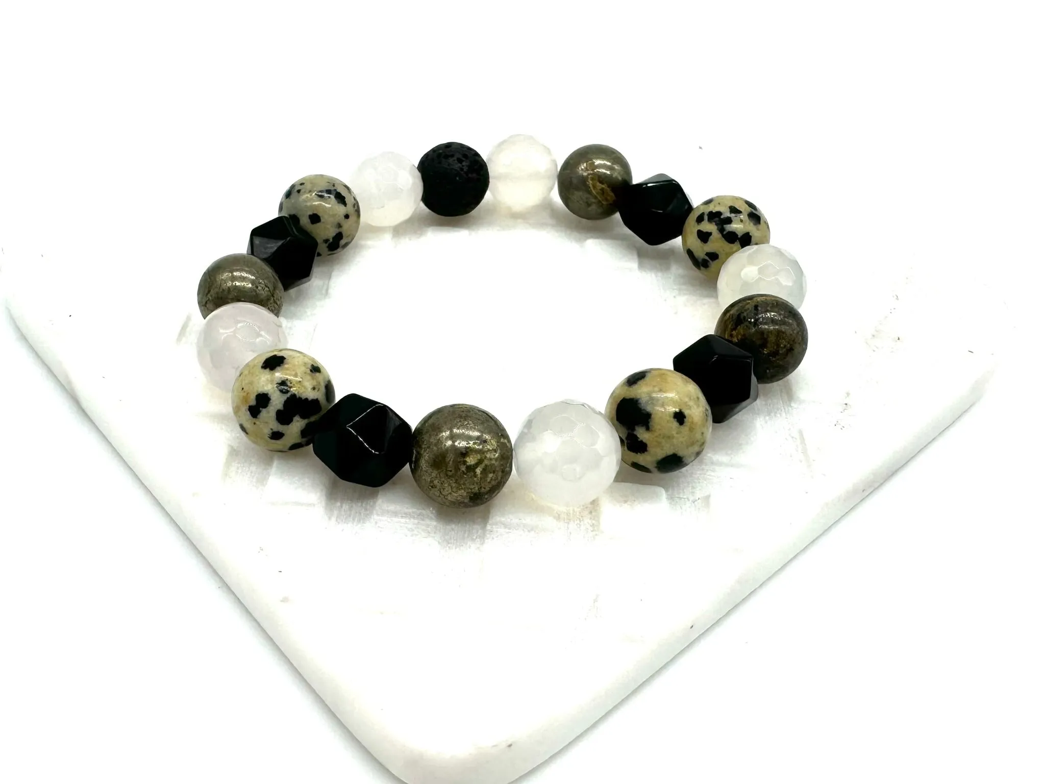 Pyrite and Onyx Large Beaded Crystal Bracelet