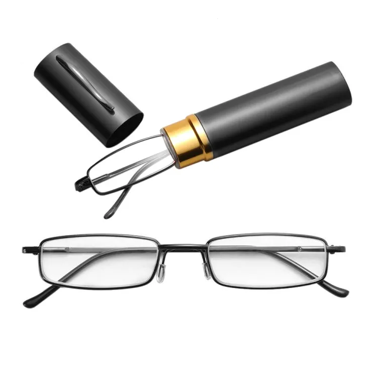 Reading Glasses Metal Spring Foot Portable Presbyopic Glasses with Tube Case  2.50D(Black)