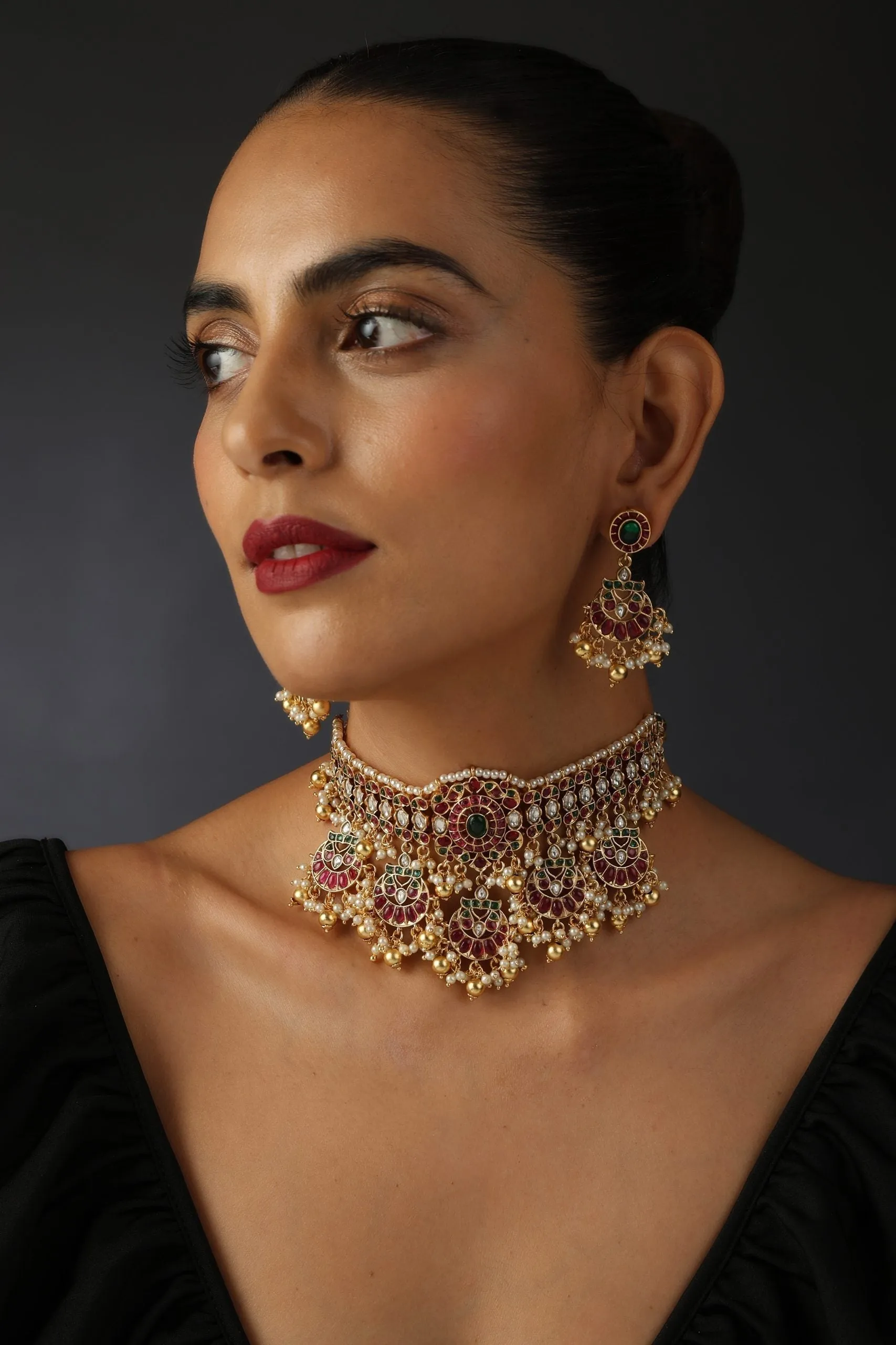 Red and Green Jadau Kundan Choker Set