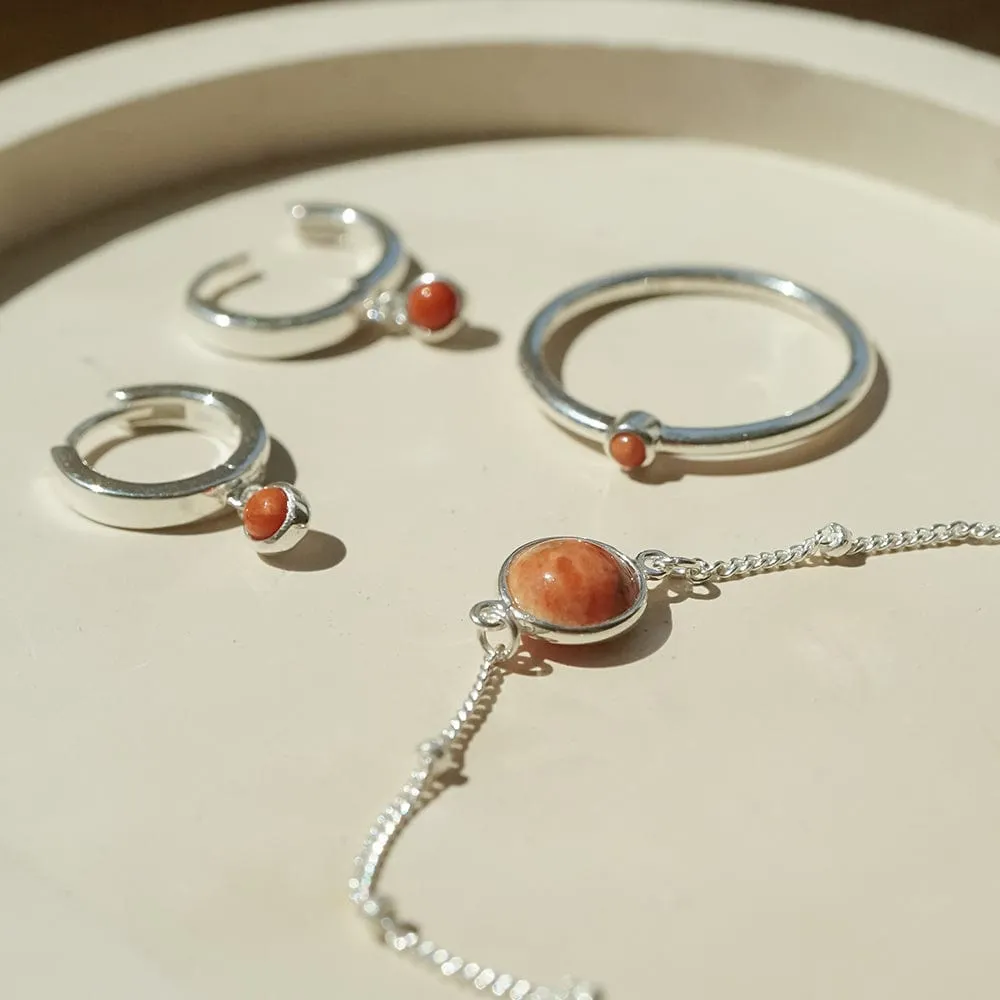 Red Coral Healing Stone Bobble Bracelet Sterling Silver