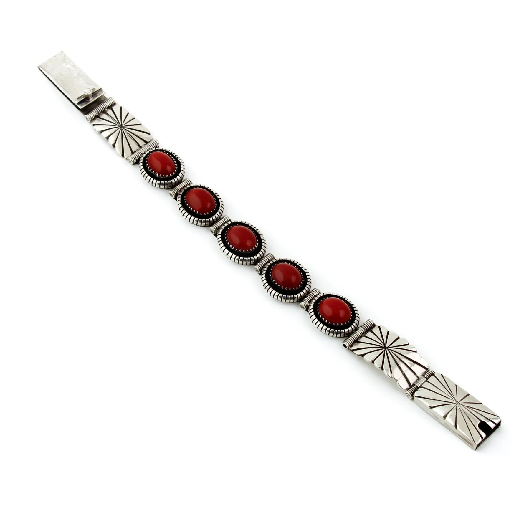 Red Coral Navajo Shadowbox Bracelet