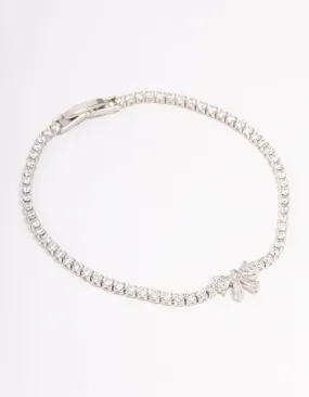Rhodium Cubic Zirconia Round Bow Tennis Bracelet