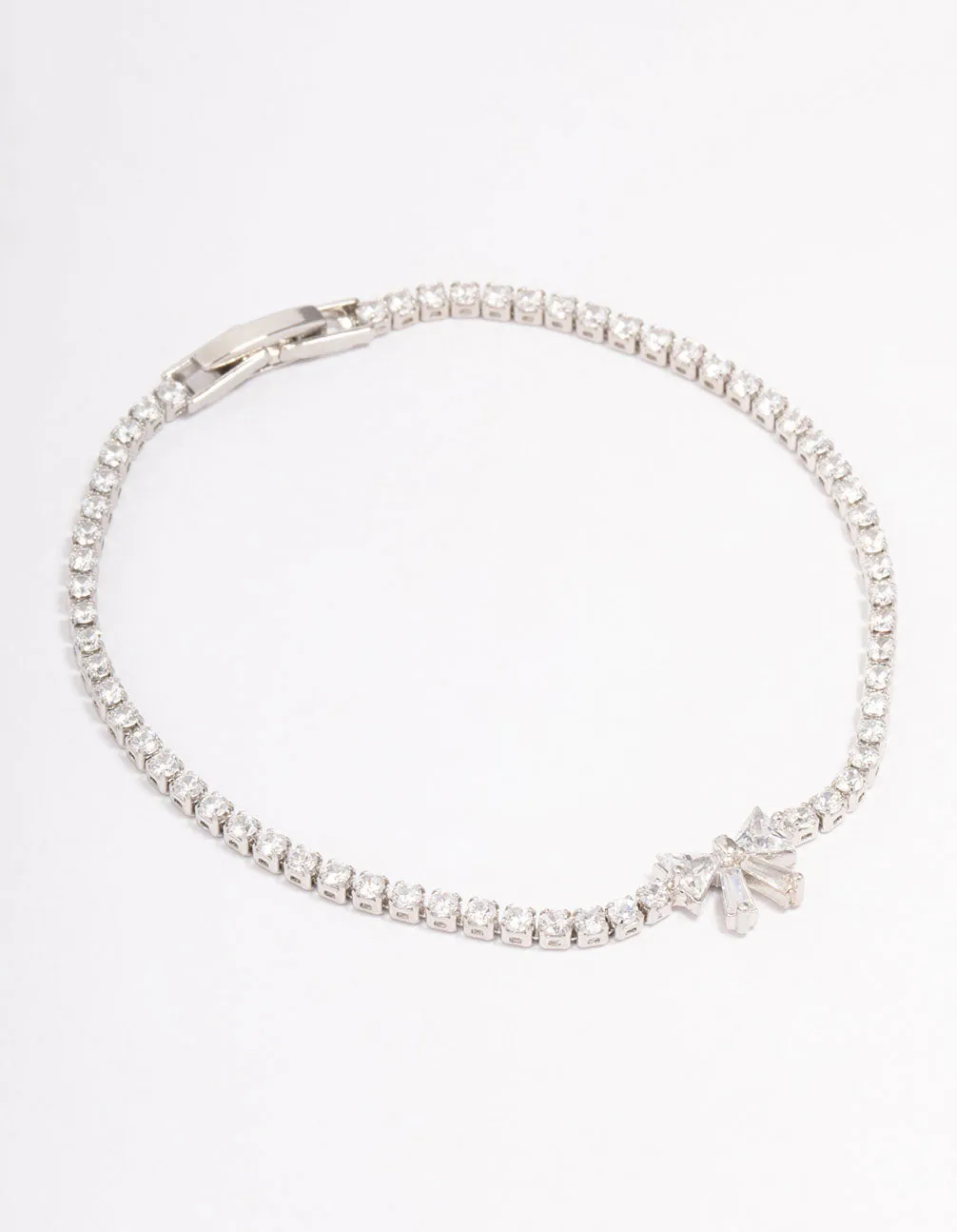 Rhodium Cubic Zirconia Round Bow Tennis Bracelet