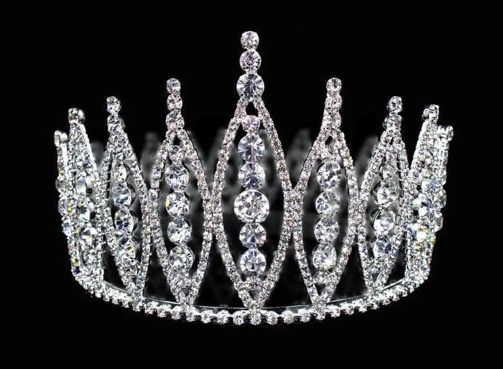 Rivoli Burst 3.5" Full Crystal Rhinestone Silver Crown