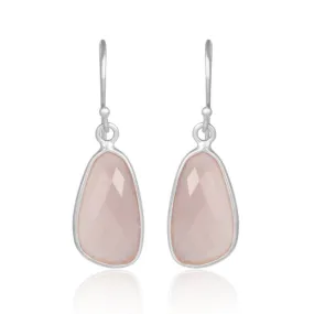 Rose Chalcedony Irregular Cut Hook Earring Sterling Silver with Rhodium Plate