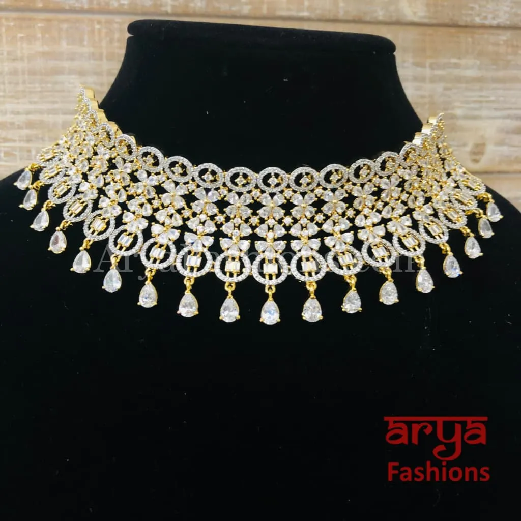 Rose Gold CZ Bridal Choker/ Golden Cubic Zirconia Bridal Necklace