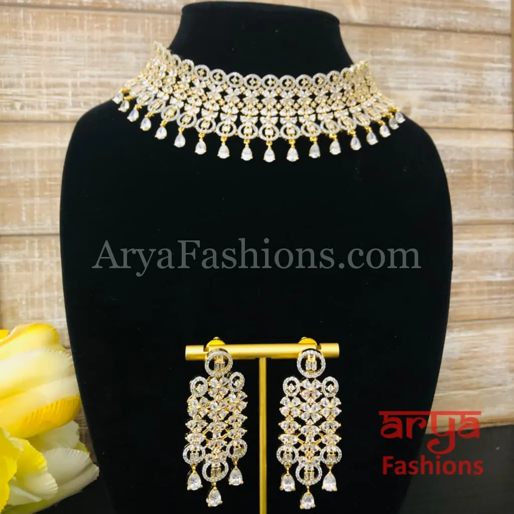 Rose Gold CZ Bridal Choker/ Golden Cubic Zirconia Bridal Necklace