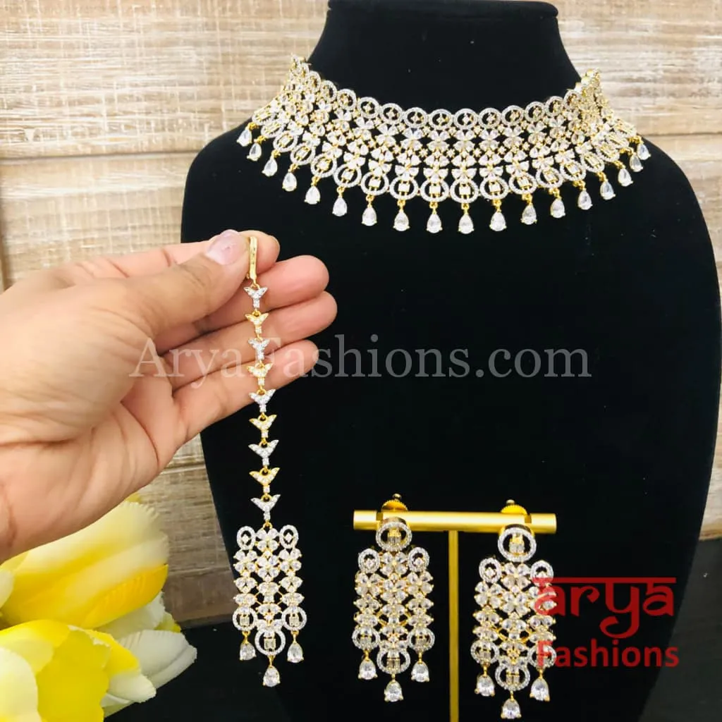Rose Gold CZ Bridal Choker/ Golden Cubic Zirconia Bridal Necklace